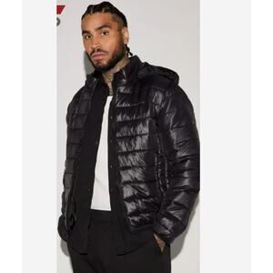 Fashion Nova Mens Size Medium Black Puffer Jacket NEW WITH TAGS